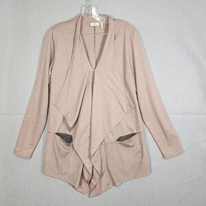 LOGO By Lori Goldstein Cardigan Womens Medium Neutral French Terry Faux Suede